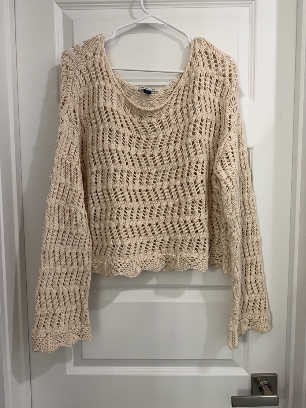 American Eagle Crochet Cream Sweater